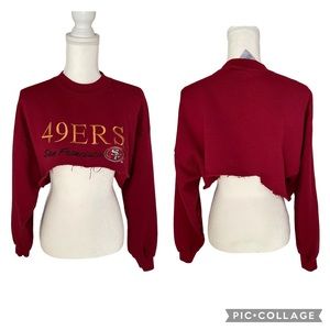 Vintage San Francisco 49ers Burgundy Crop Sweatshirt Cutoff Women Size Large GUC
